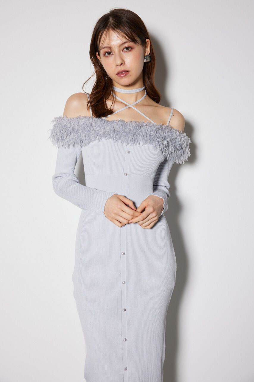 rienda「フェイクファーオフショルタイトニットワンピース」|ワンピース|