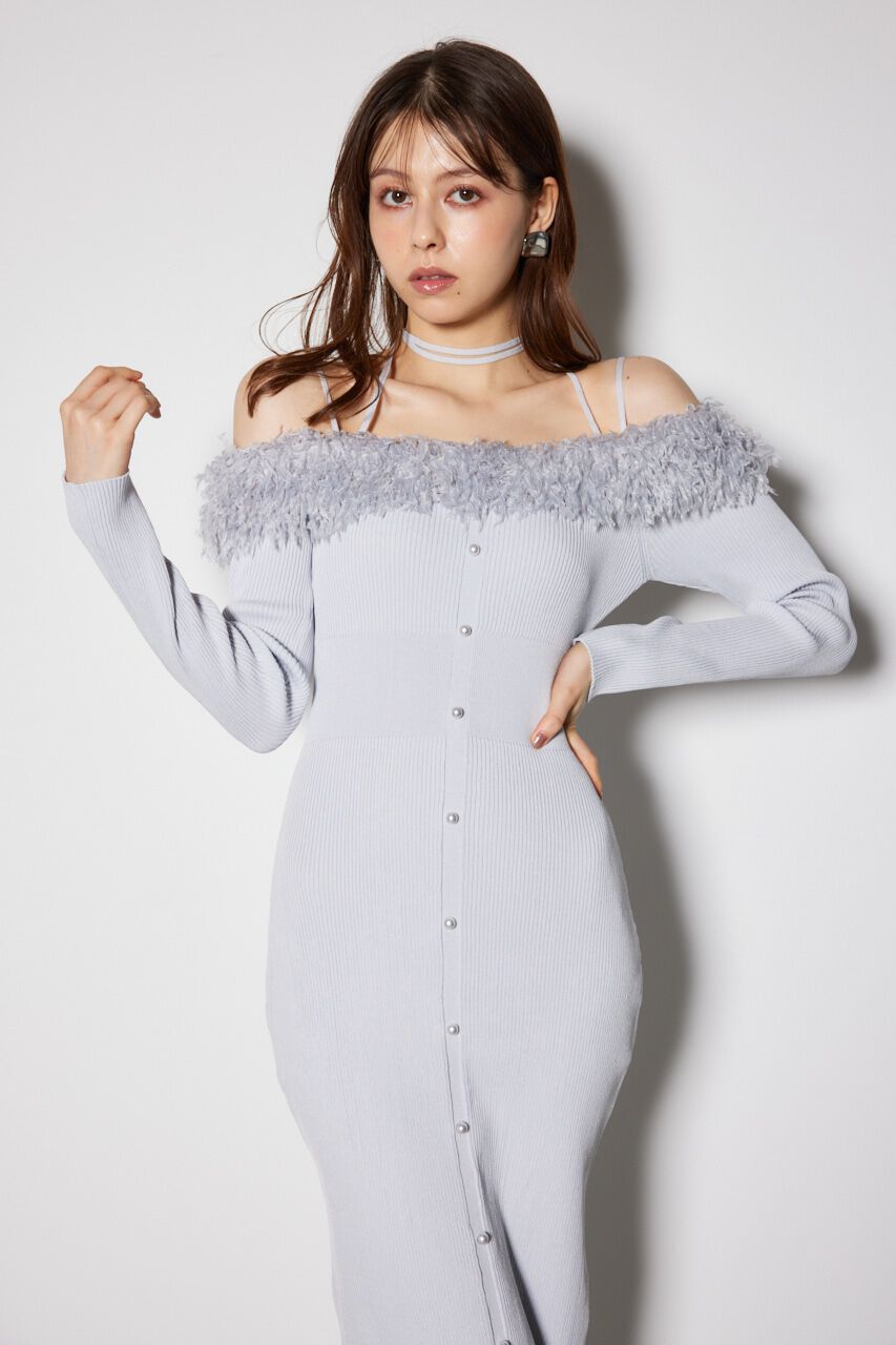 rienda「フェイクファーオフショルタイトニットワンピース」|ワンピース|