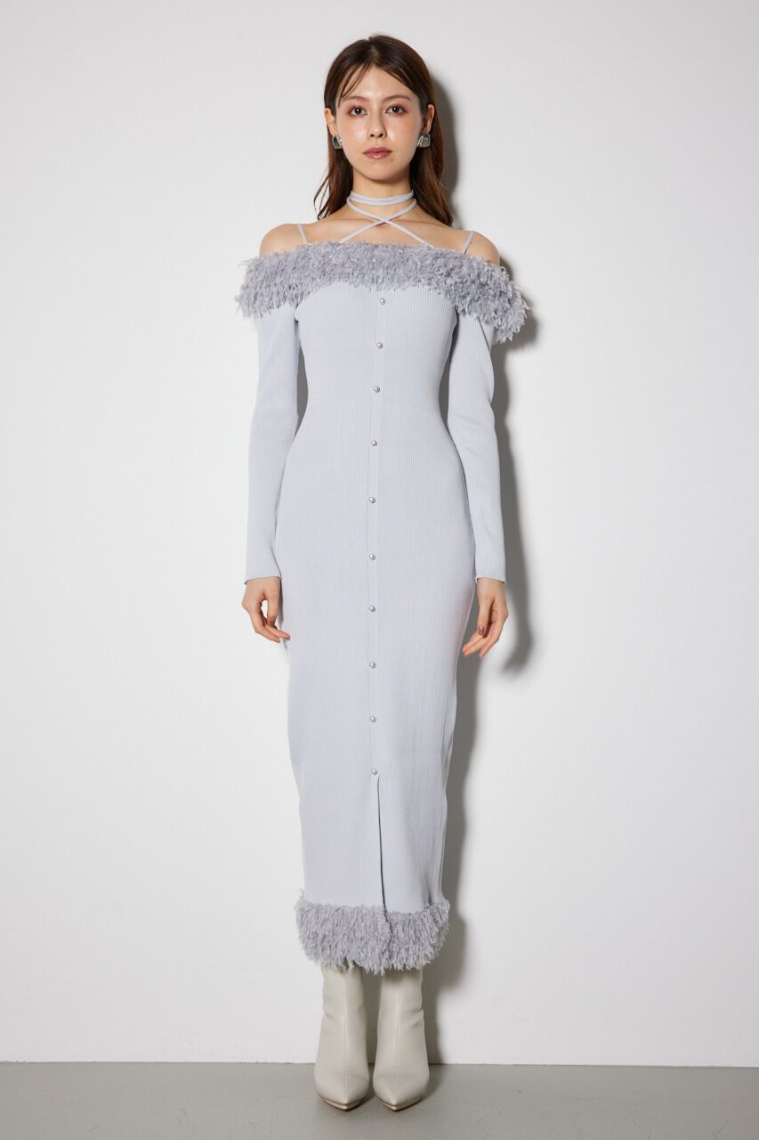 rienda「フェイクファーオフショルタイトニットワンピース」|ワンピース|