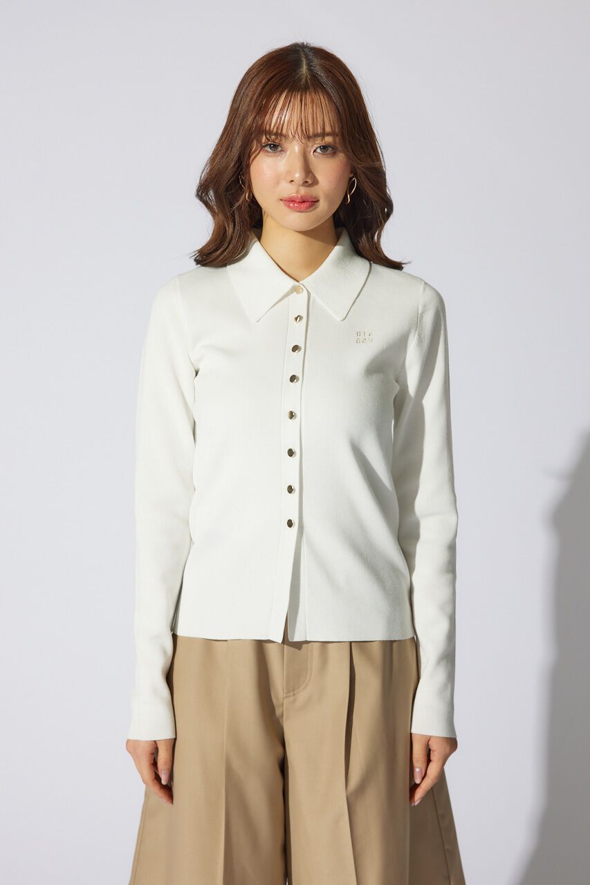 rienda「刺繍ロゴニットカーディガントップス」|ニット・セーター|