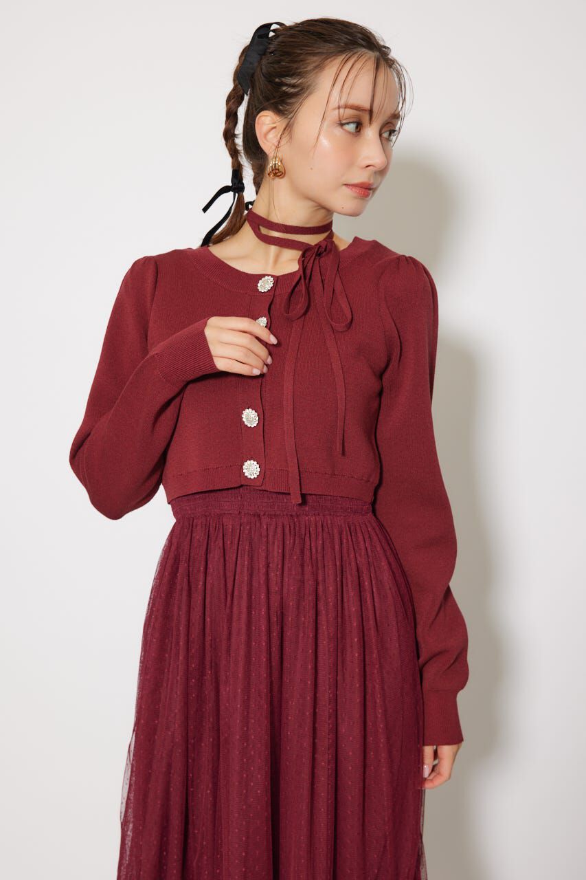 rienda「ニットカーディガンセットドットチュールフレアワンピース」|ワンピース|