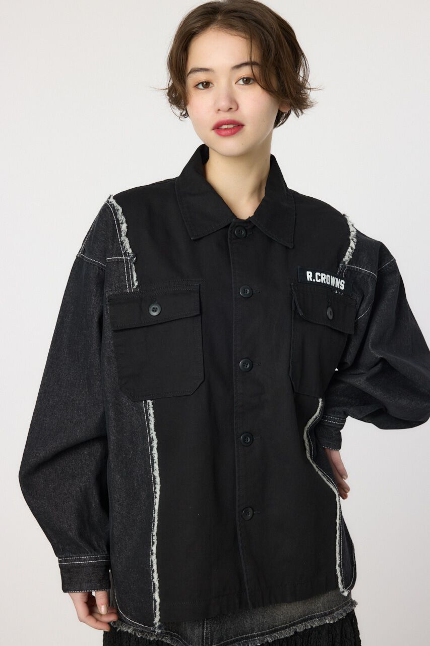 RODEO CROWNS「デニムドッキングミリタリールーズシャツ」|シャツ・ブラウス|BLK