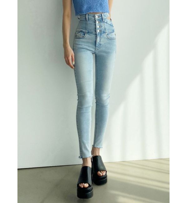 EMODA「アシメスリットハイウエストパギンス」|デニム|アイスブルー