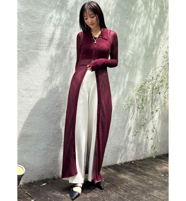 LAGUNAMOON「オープンワークパターンカラーニットワンピース」|ワンピース|プラム