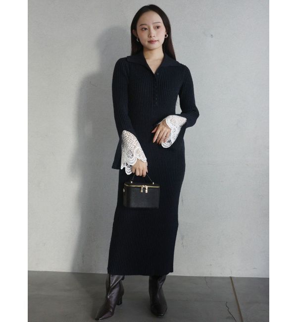 LAGUNAMOON「ラメブレンドレースカフスニットワンピース」|ワンピース|