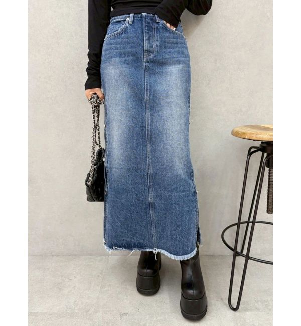 EVRIS「サイドビジューカットロングデニムスカート」|スカート|