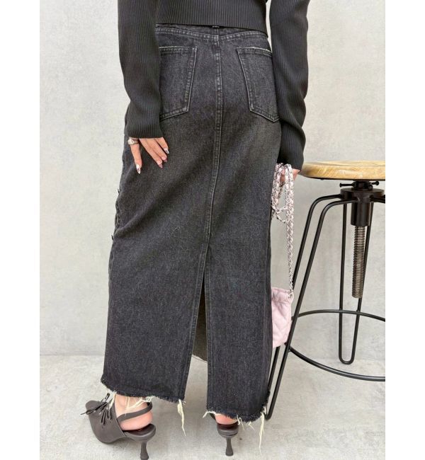 EVRIS「サイドビジューカットロングデニムスカート」|スカート|