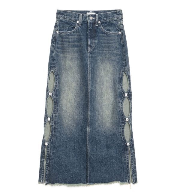 EVRIS「サイドビジューカットロングデニムスカート」|スカート|