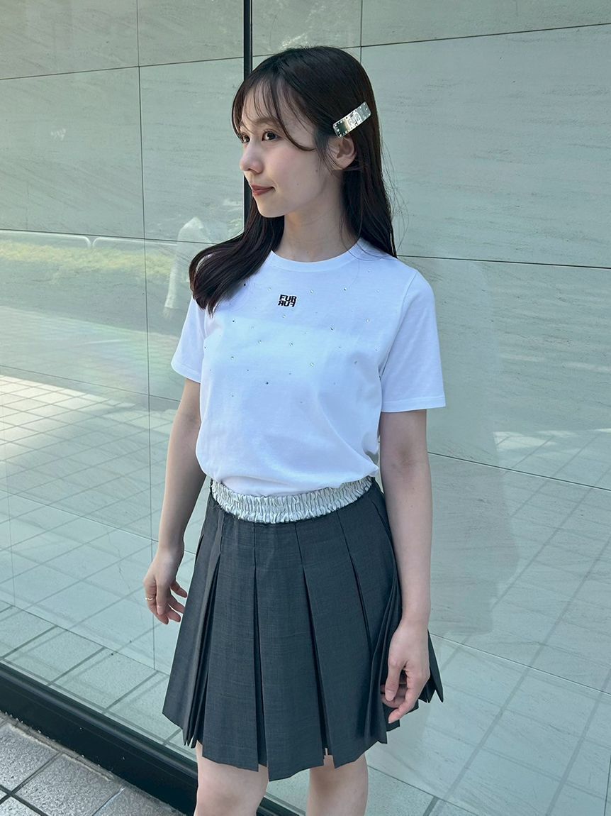 FURFUR「【WEB限定】ビジュー付きロゴ刺繍Tシャツ」|Tシャツ・カットソー|