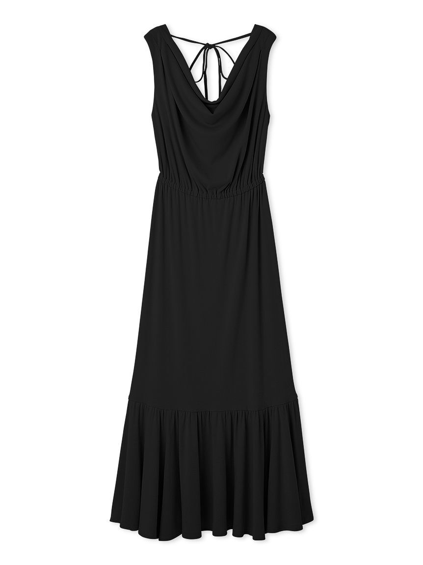 SNIDEL「【WEB限定カラーあり】ドレープネックカットワンピース」|ワンピース|BLK