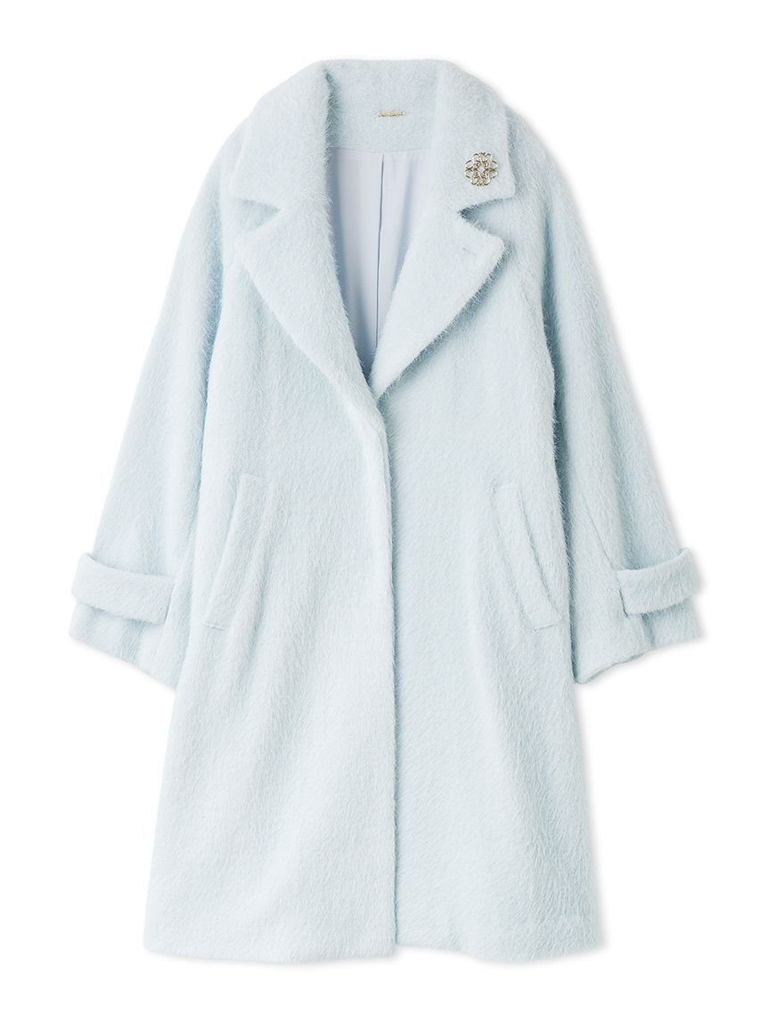 SNIDEL「ブローチ付きシャギーロングコート」|チェスターコート|