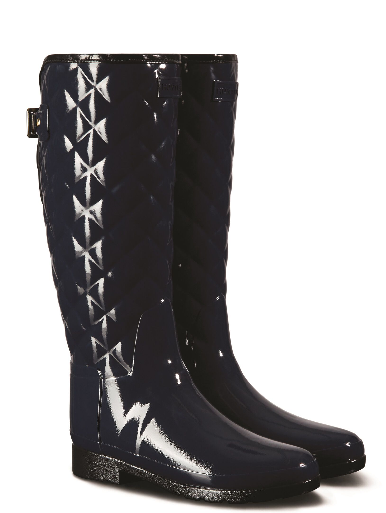  「REFINED GLOSS QUILT TALL」|レインシューズ|青