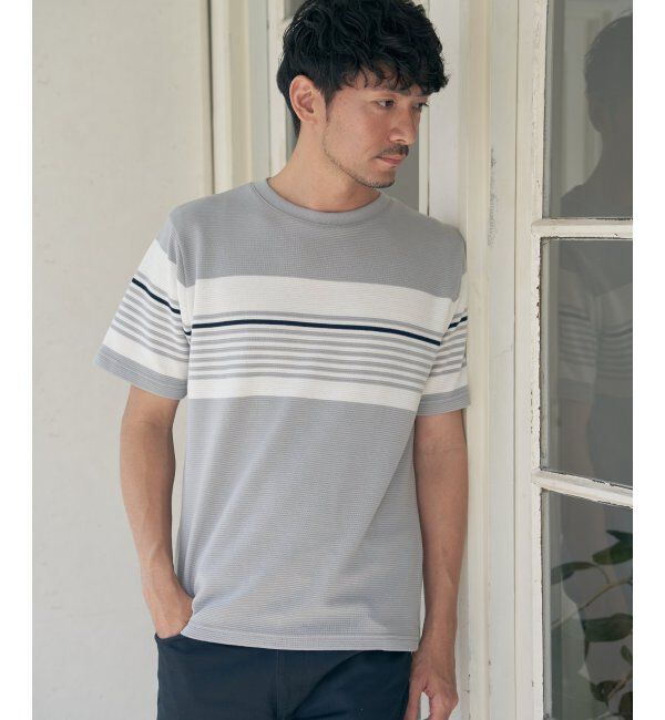 ikka「リップルパネルボーダーTシャツ」|Tシャツ・カットソー|
