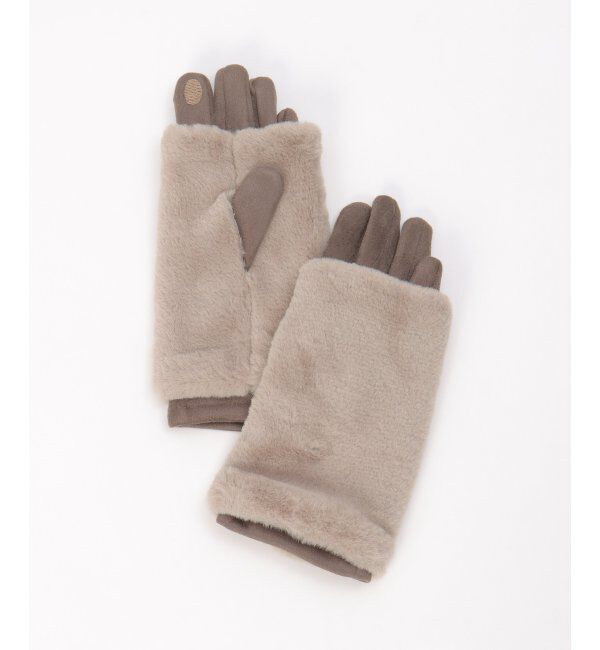ikka「3WAYファー&スエードグローブ」|手袋|モカ