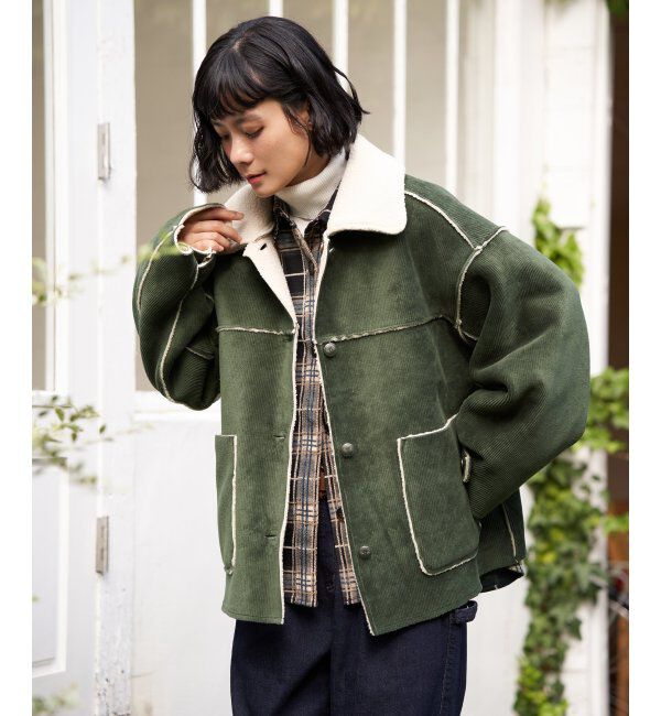 Lbc with Life「ボアコーデュロイリバーシブル襟付きジャケット」|ブルゾン・スタジャン|