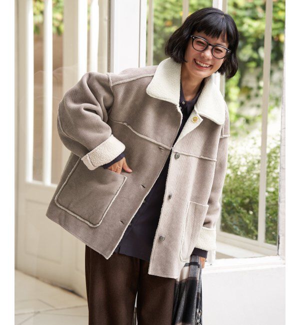 Lbc with Life「ボアコーデュロイリバーシブル襟付きジャケット」|ブルゾン・スタジャン|