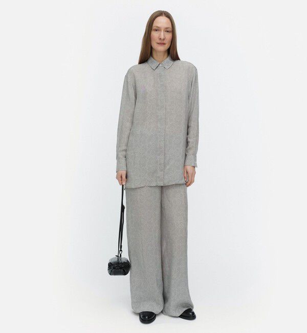 Marimekko「Oanet Piirto Unikko パンツ」|チノ|グレー&times;ライトグレー