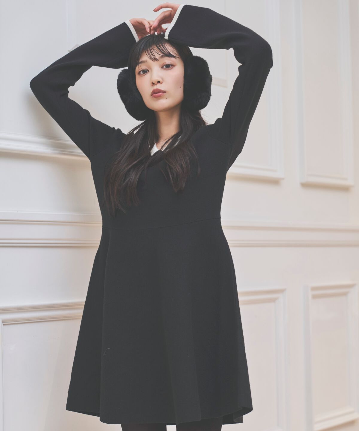 アンドクチュール「バイカラーポロニットフレアミニワンピース」|ワンピース|