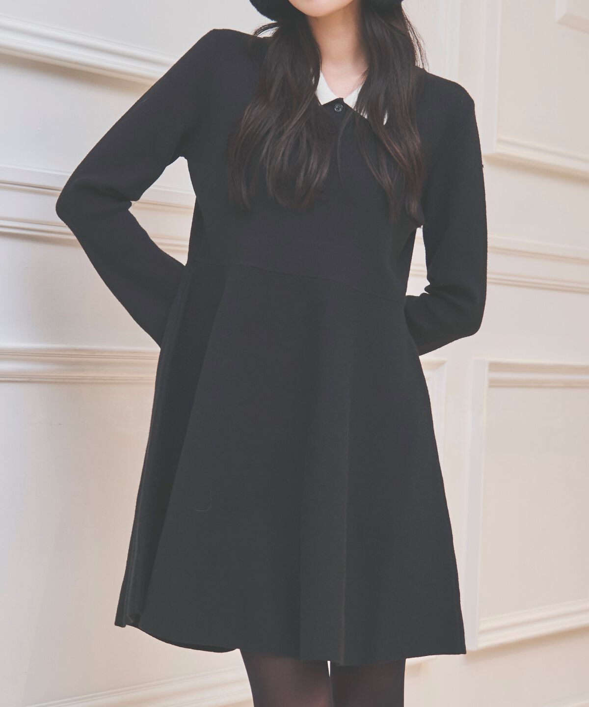 アンドクチュール「バイカラーポロニットフレアミニワンピース」|ワンピース|