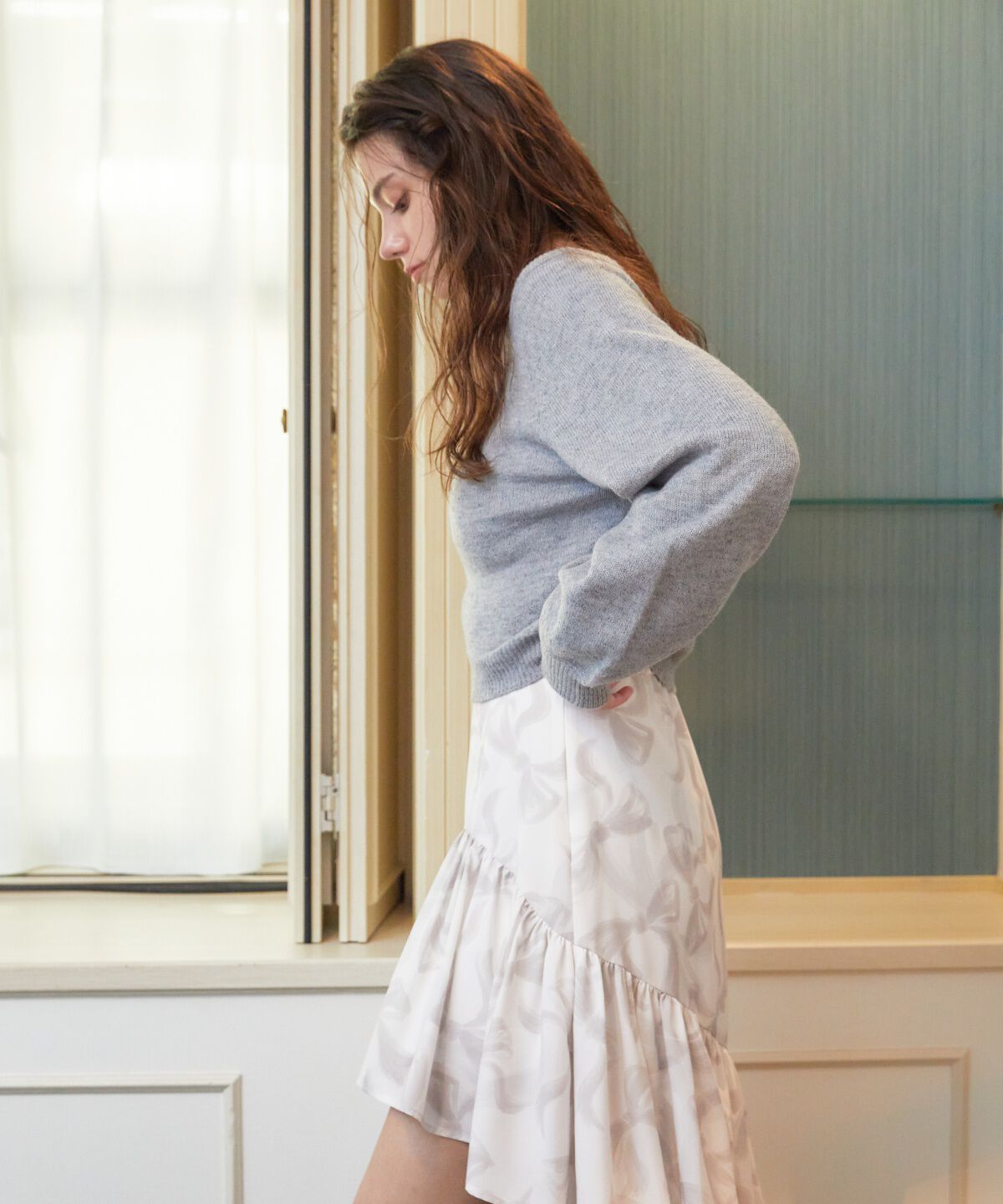 REDYAZEL「ワンショルリボンレースニット」|ニット・セーター|