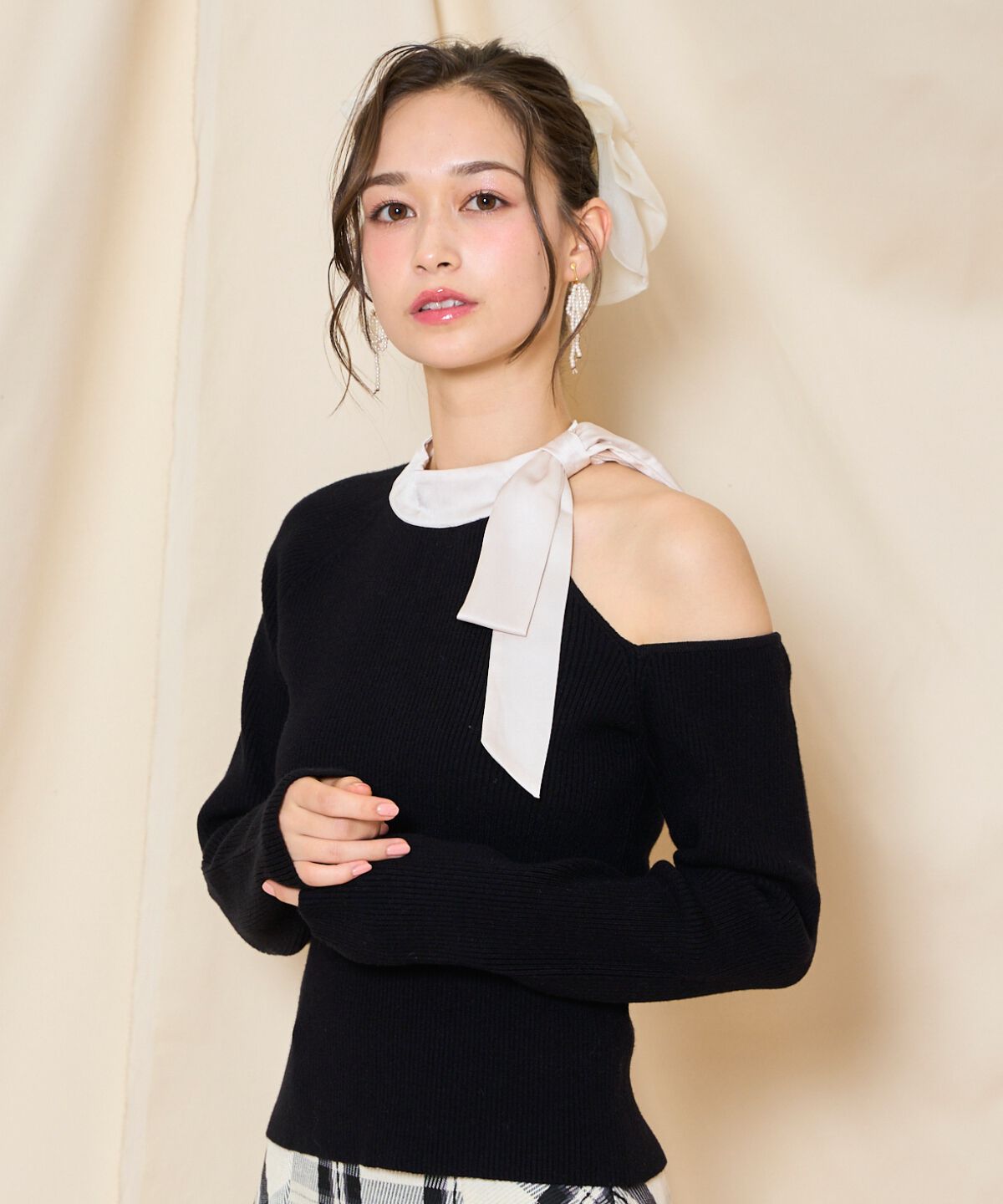 WILLSELECTION「ワンショルリボンタイリブニット」|ニット・セーター|