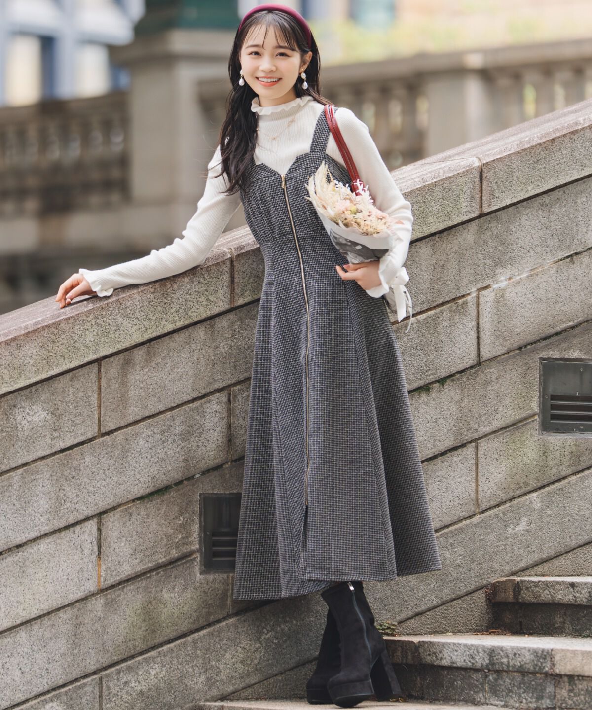 WILLSELECTION「ZIPデザインフレアジャンスカ」|ワンピース|black/borderｽﾄﾗｲﾌﾟ