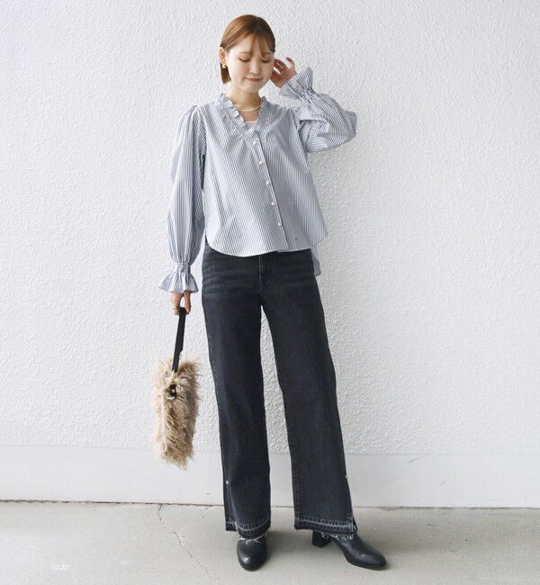 SHIPS for women「【WEB限定】〈手洗い可能〉 シャーリング Vネック 長袖 ブラウス」|シャツ・ブラウス|