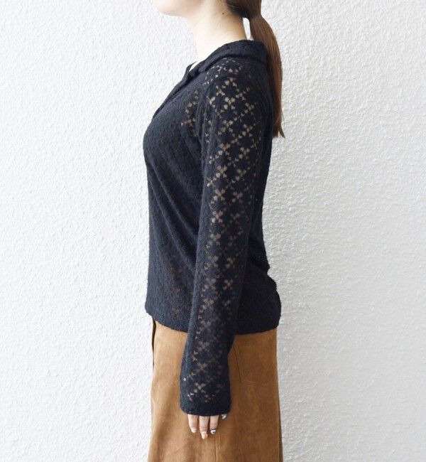 SHIPS any「SHIPS any:〈手洗い可能〉起毛 レース 開襟 スキッパー プルオーバー」|Tシャツ・カットソー|