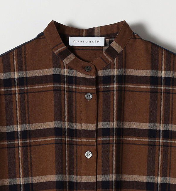 quaranciel「quaranciel: バンドカラー ライン チェック ポケット シャツ ワンピース」|ワンピース|