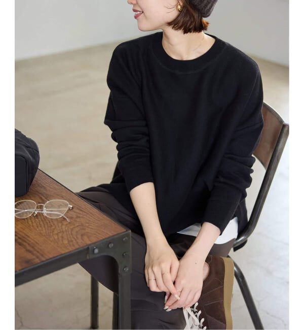 SLOBE IENA「《セットアップ対応可/WEB限定/追加》コットンダブルフェイスプルオーバー」|ニット・セーター|ブラック