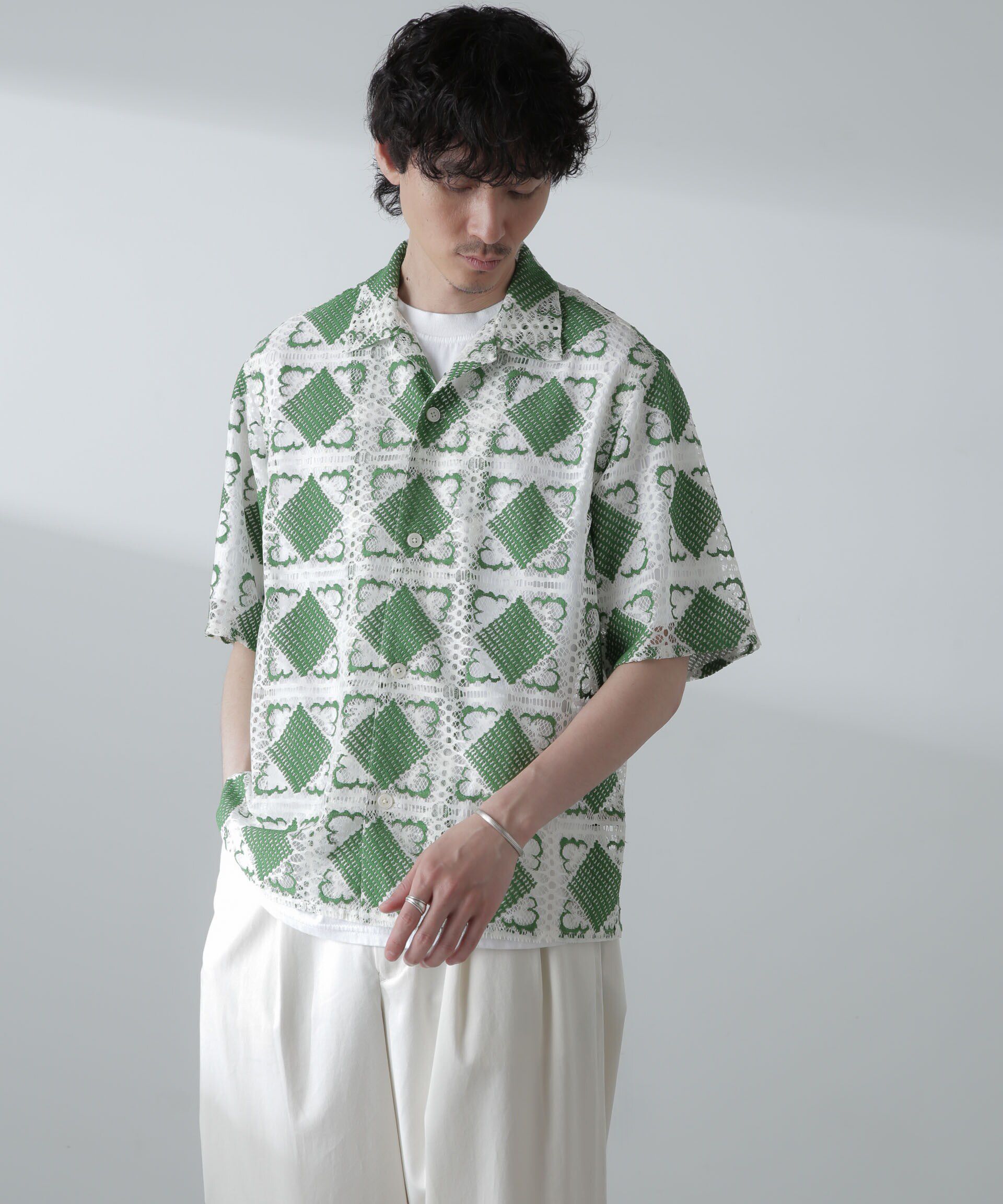 nano･universe「カットブローシェレースオープンカラーシャツ」|シャツ・ブラウス|