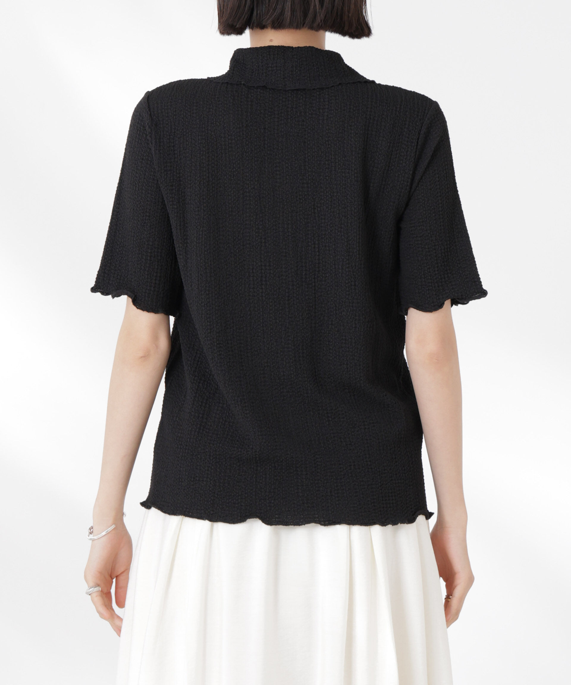 nano･universe「衿付カットジャガードメロートップス」|Tシャツ・カットソー|