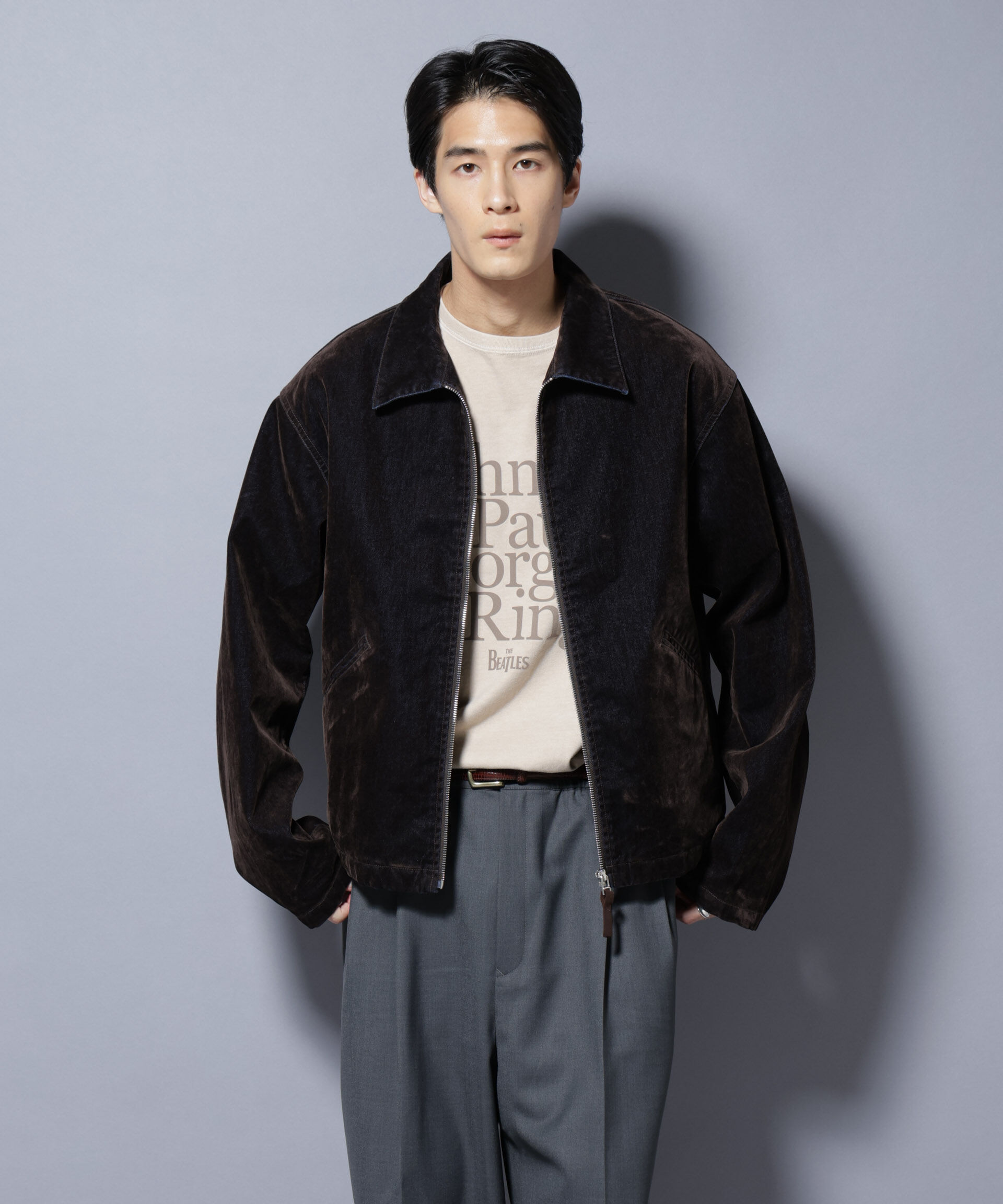 nano･universe「フロッキーデニム スポーツジャケット」|ブルゾン・スタジャン|ブラウン