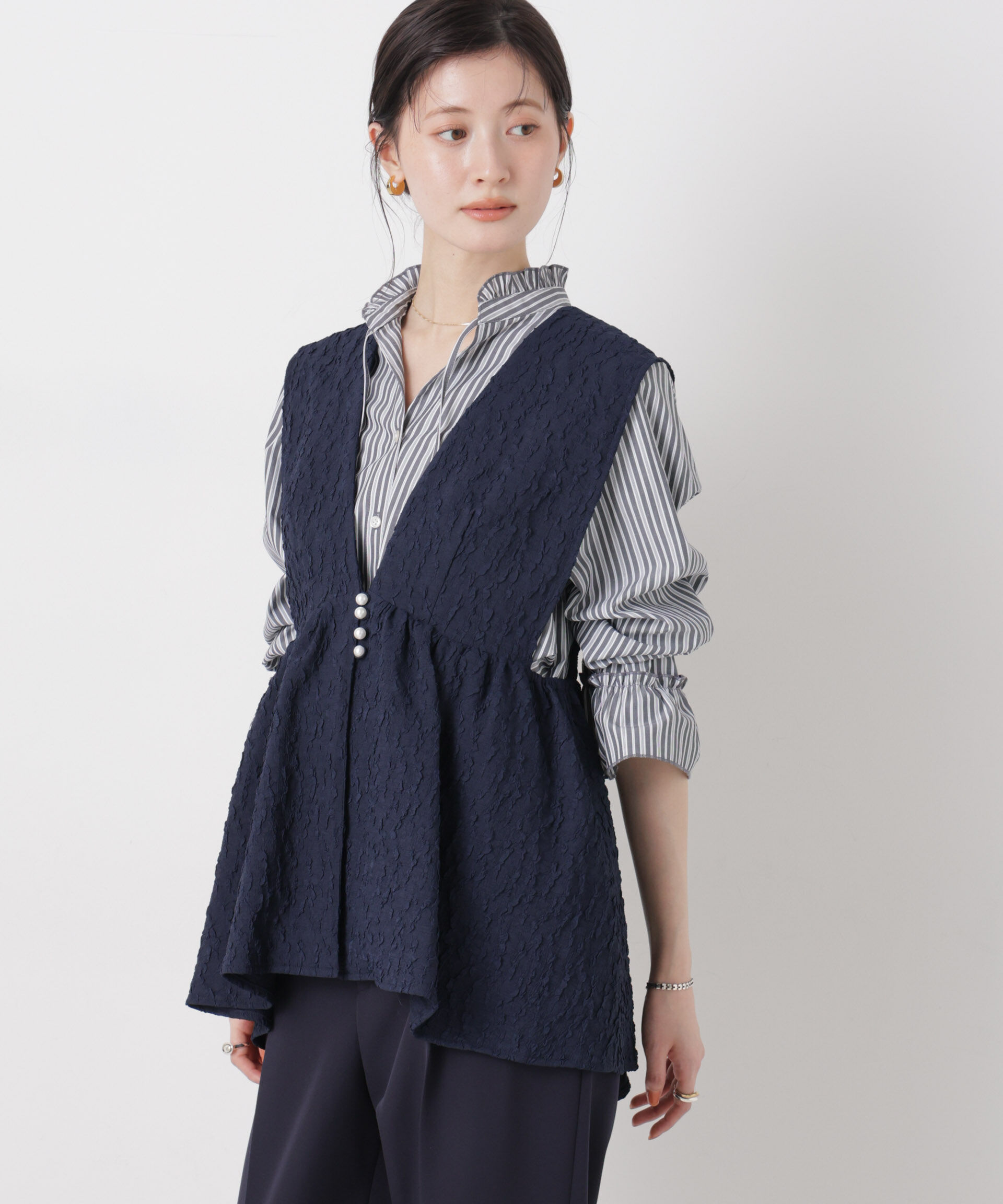 nano･universe「troisieme chaco/別注 PUFFY JACQUARD ジレ」|テーラードジャケット|