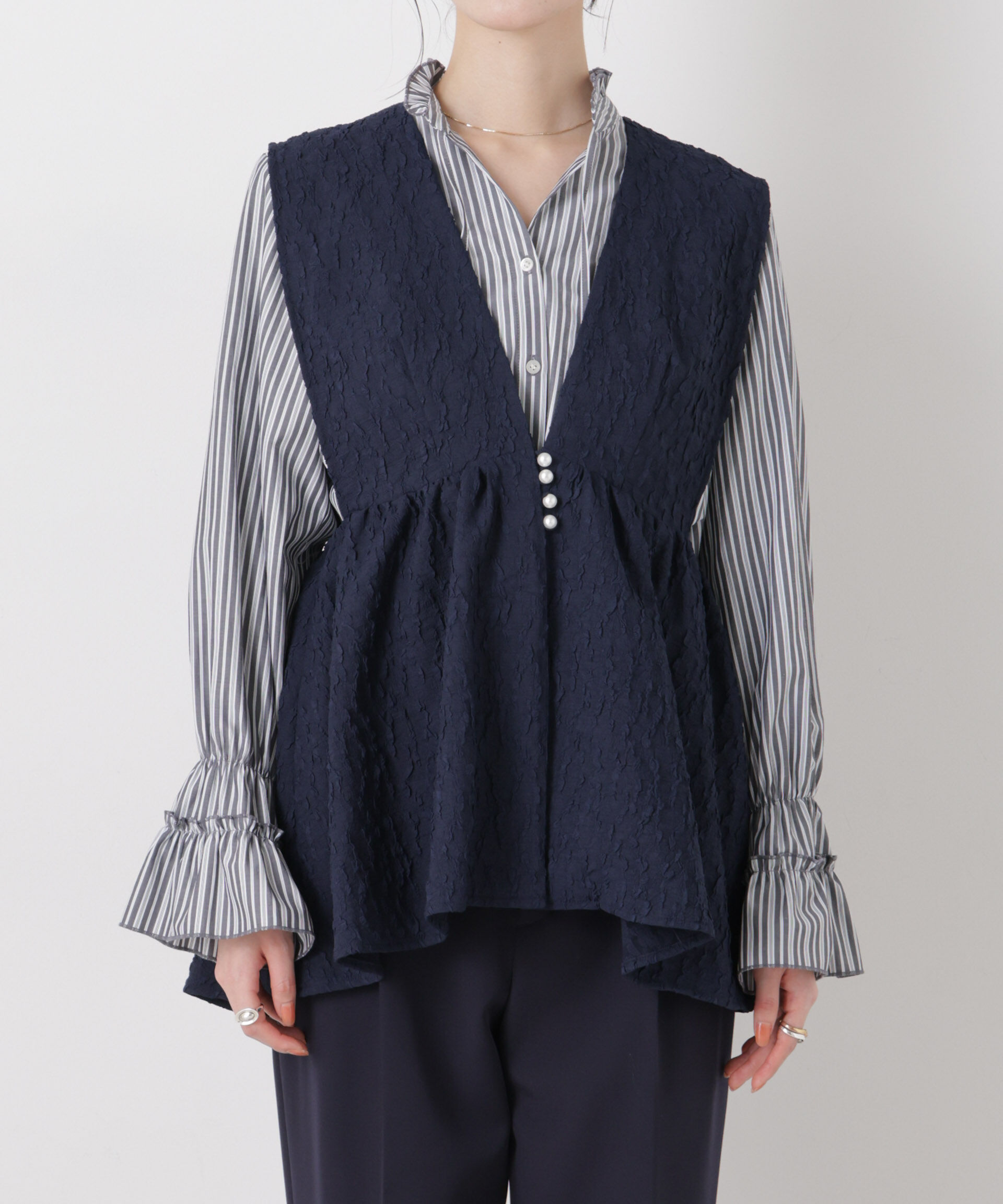 nano･universe「troisieme chaco/別注 PUFFY JACQUARD ジレ」|テーラードジャケット|