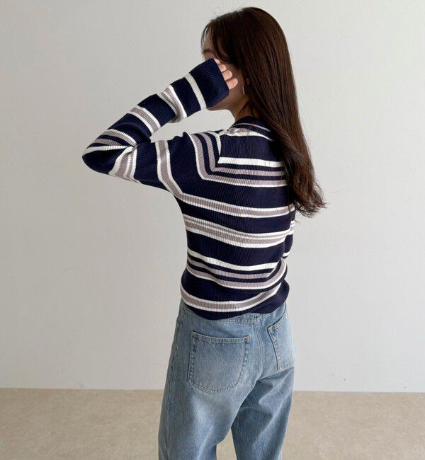 fredy emue「マルチボーダー衿付きリブニット」|ニット・セーター|