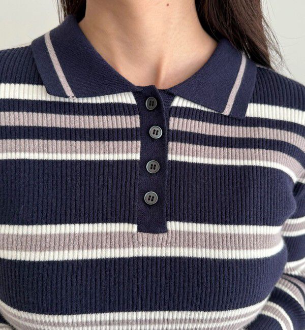 fredy emue「マルチボーダー衿付きリブニット」|ニット・セーター|