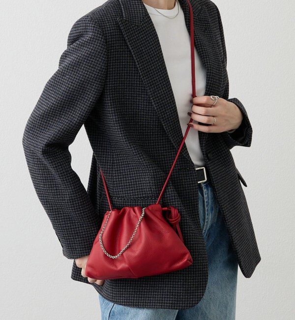  「レザー巾着4WAYミニショルダーバッグ」|ショルダー・メッセンジャー|レッド