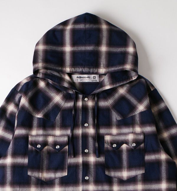  「【Sourcream】ウエスタンオンブレチェックフードシャツ」|シャツ・ブラウス|