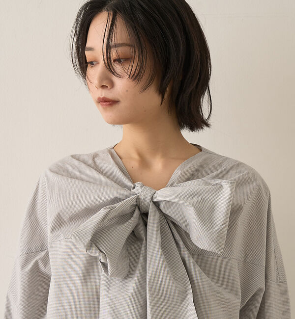 Rouge vif「コットンチェックリボンブラウス」|シャツ・ブラウス|