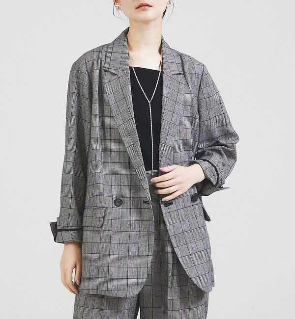 qualite「【セットアップ対応】リネングレンチェックジャケット」|テーラードジャケット|チェック