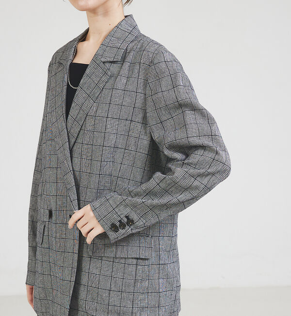 qualite「【セットアップ対応】リネングレンチェックジャケット」|テーラードジャケット|