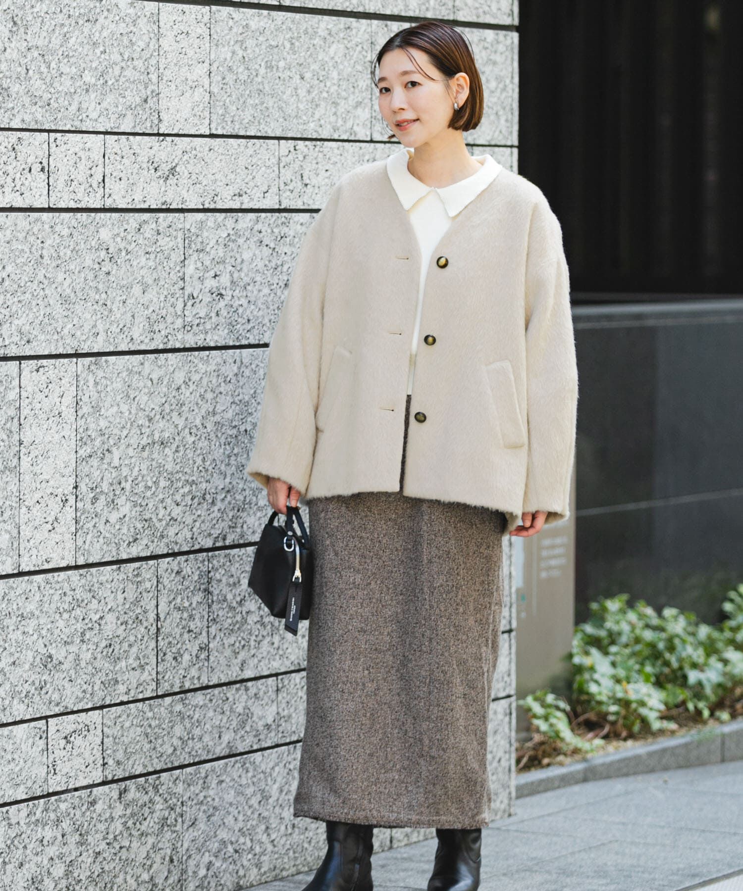 URBAN RESEARCH ROSSO「F by ROSSO　『UR TECH』シャギーノーカラーコート」|ノーカラージャケット|