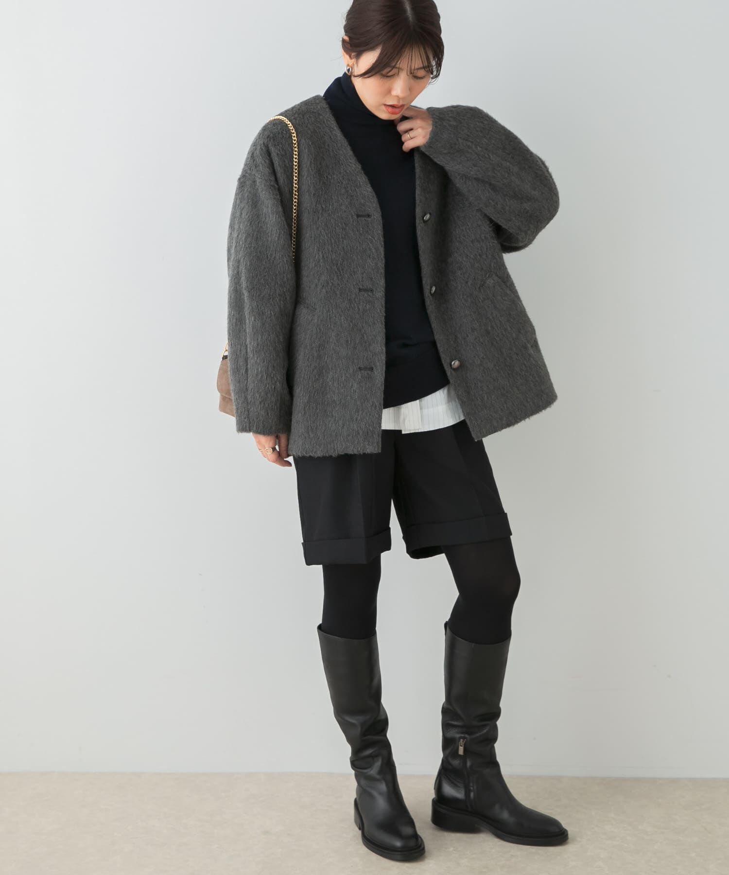 URBAN RESEARCH ROSSO「F by ROSSO　『UR TECH』シャギーノーカラーコート」|ノーカラージャケット|