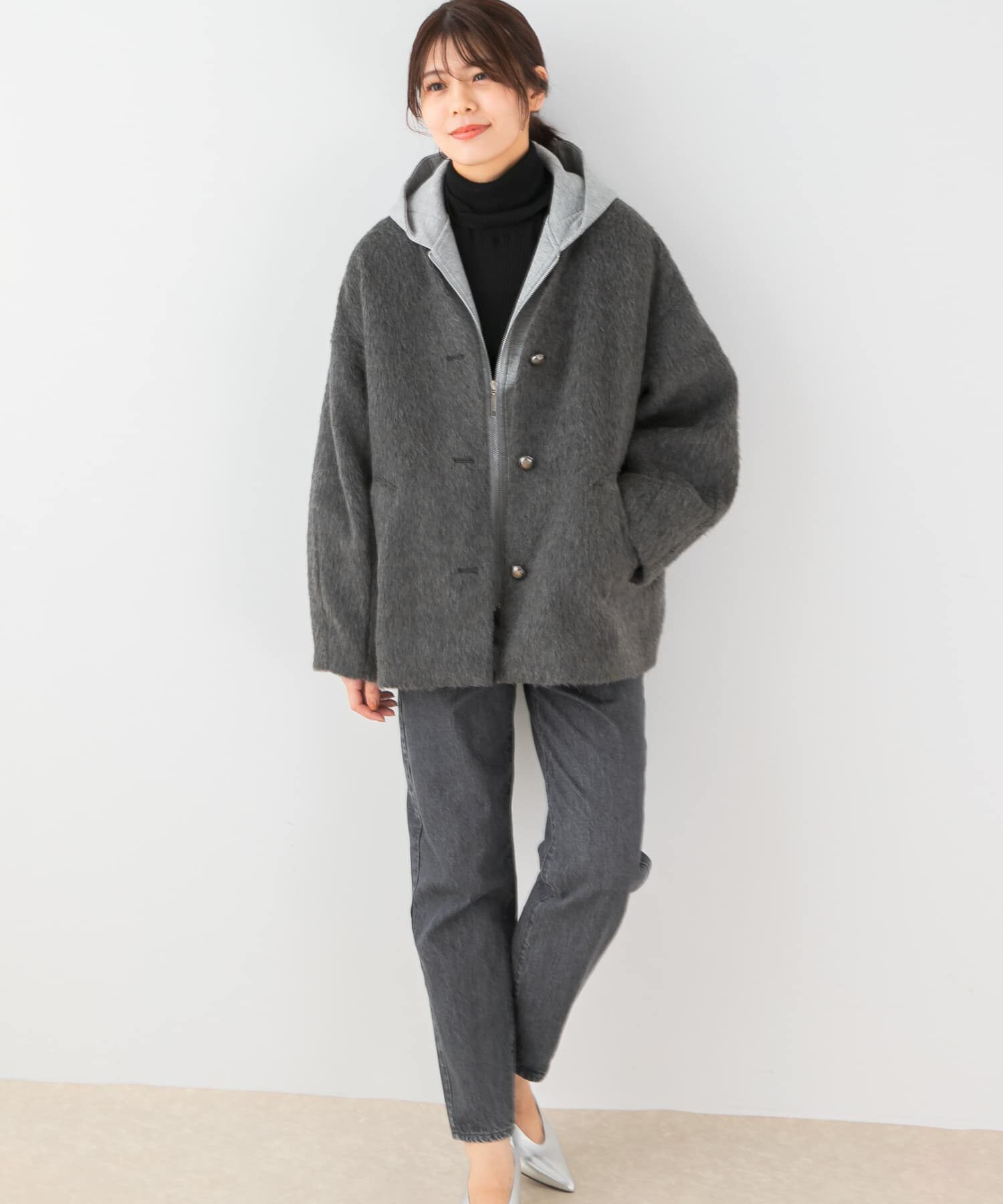 URBAN RESEARCH ROSSO「F by ROSSO　『UR TECH』シャギーノーカラーコート」|ノーカラージャケット|