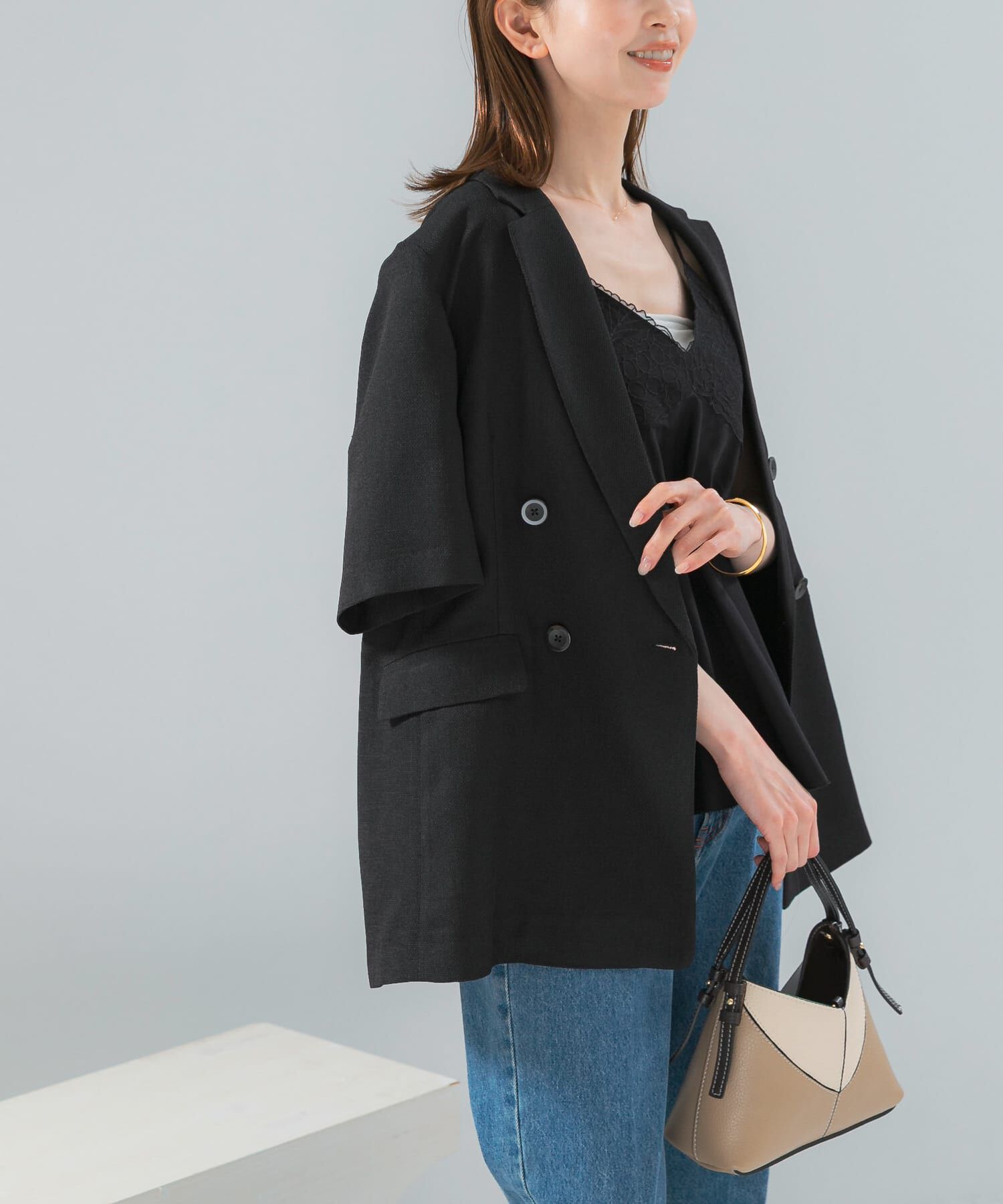 URBAN RESEARCH ROSSO「防シワ リネンライクハーフスリーブジャケット」|その他|ブラック