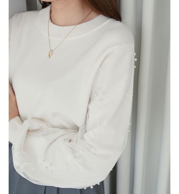  「パールチュールスリーブニット」|ニット・セーター|