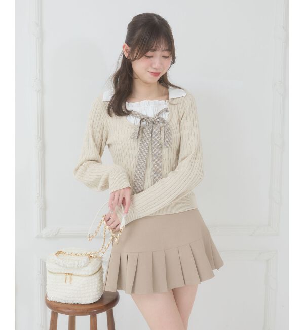  「◎チェックリボンレイヤードライクニット」|ニット・セーター|