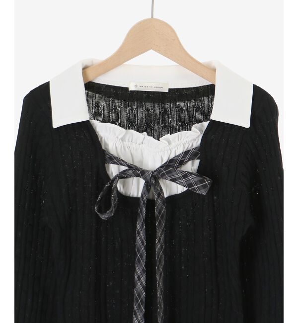  「◎チェックリボンレイヤードライクニット」|ニット・セーター|