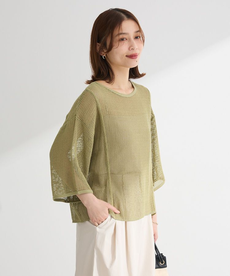 armonia「七分袖コットンメッシュラグラントップス」|Tシャツ・カットソー|